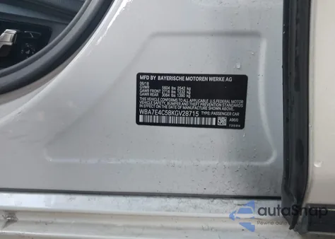 2019 BMW 740I xDrive из США, поврежденный, VIN WBA7E4C58KGV28715